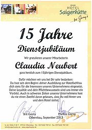 15 Jahre Dienstjubiläum von Claudia Engelhardt geb. Neubert