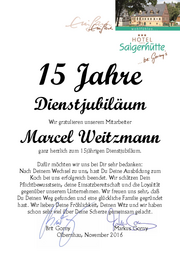15 Jahre Dienstjubiläum von Marcel Weitzmann