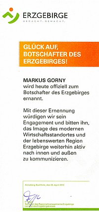 Botschafter des Erzgebirges Markus Gorny Hotel Saigerhütte aus Olbernhau Erzgebirge